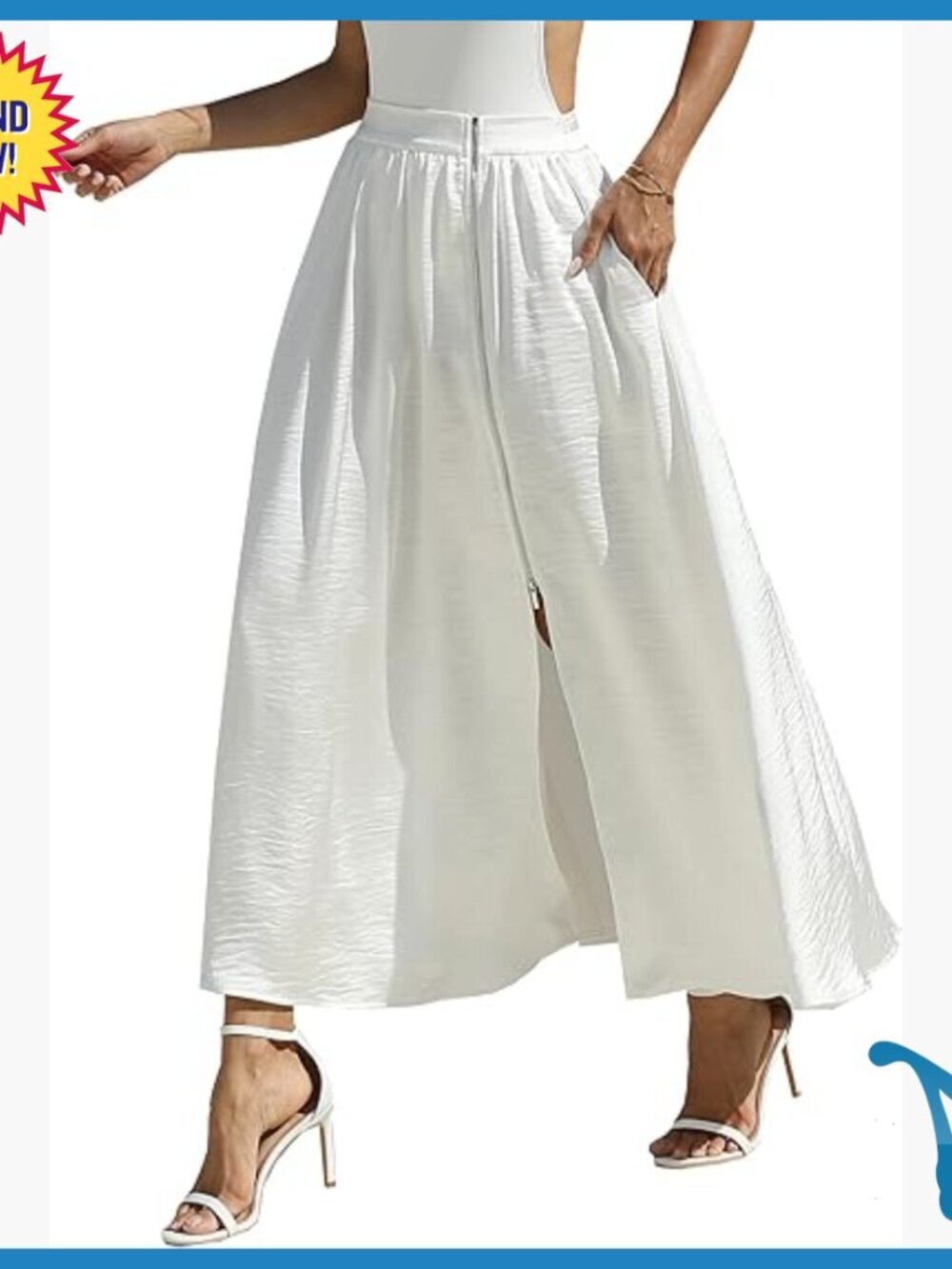 Satin Maxi Skirt with Pockets Elastic Waist Zip Wrap A-Line Formal